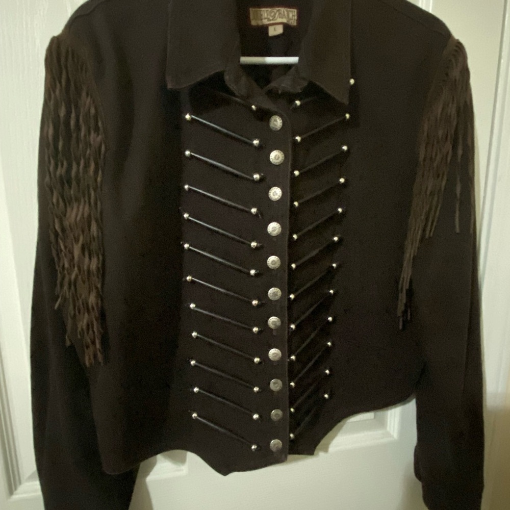 Double D Ranch Fringe Western Jacket Studded Brown Cropped Size Large